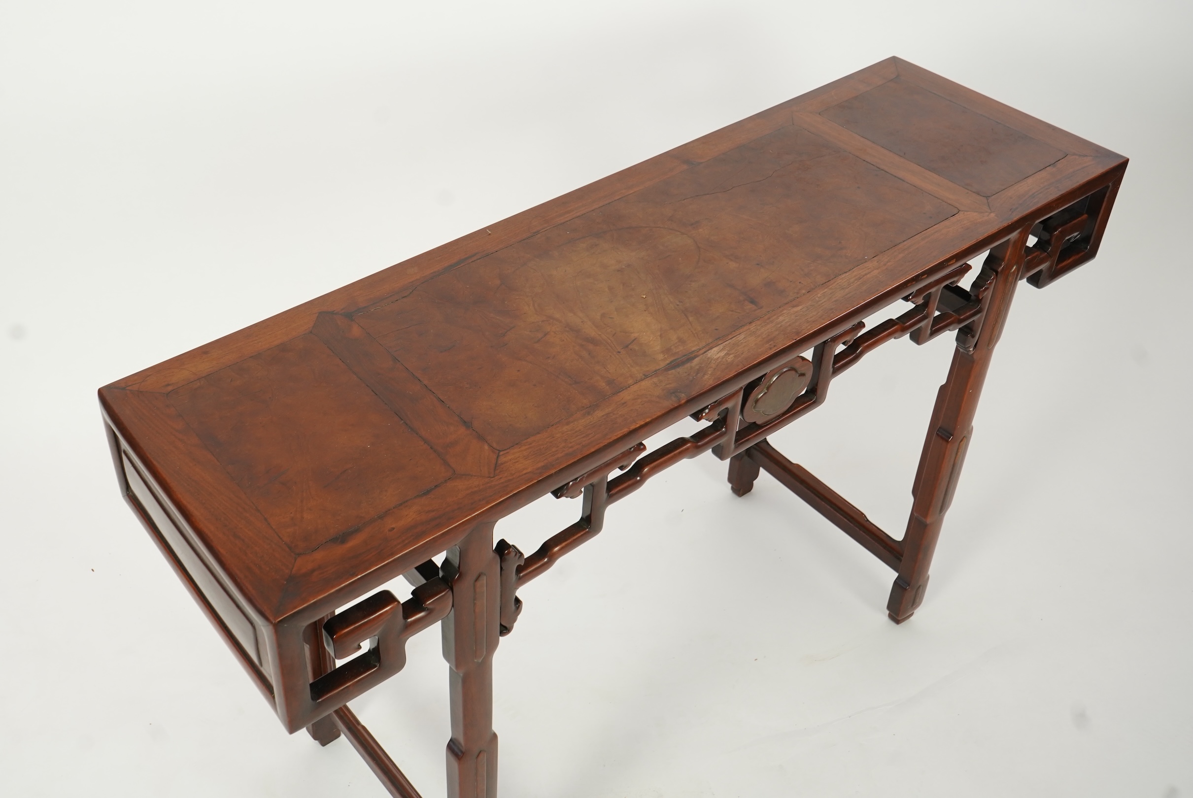 A Chinese hongmu and burrwood panelled altar table, late 19th century